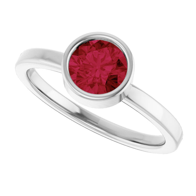 Platinum Round Lab-Grown Ruby Bezel-Set Solitaire Ring - view 5