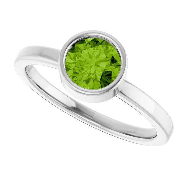 14K Gold Round Natural Peridot Bezel-Set Solitaire Ring - White Gold - view 5