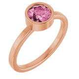 14K Gold Round Natural Pink Tourmaline Bezel-Set Solitaire Ring - Rose Gold