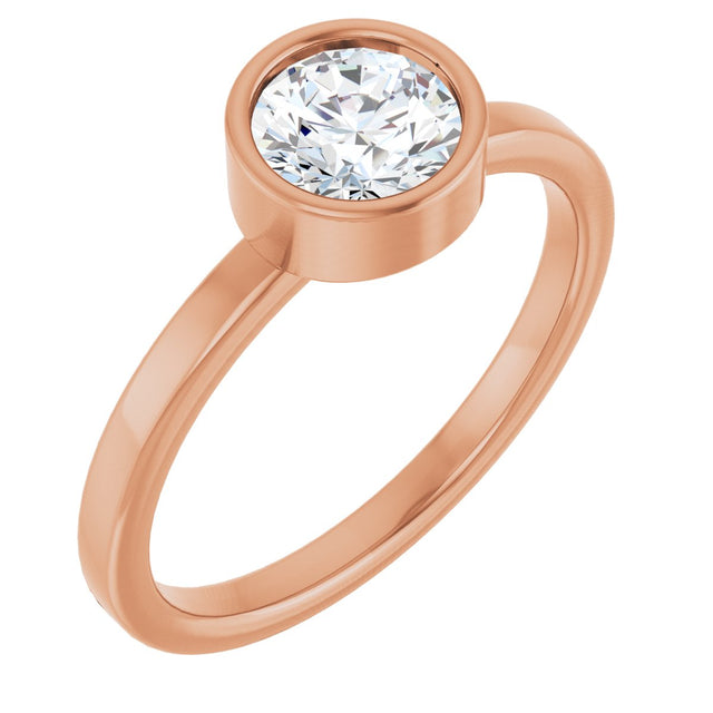 14K Gold Round Natural White Sapphire Bezel-Set Solitaire Ring - Rose Gold