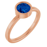 14K Gold Round Natural Blue Sapphire Bezel-Set Solitaire Ring - Rose Gold