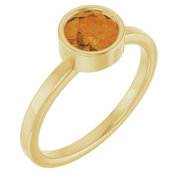 14K Gold Round Natural Citrine Bezel-Set Solitaire Ring - Yellow Gold