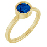 14K Gold Round Natural Blue Sapphire Bezel-Set Solitaire Ring - Yellow Gold