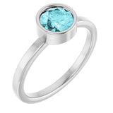 14K Gold Round Natural Blue Zircon Bezel-Set Solitaire Ring - White Gold