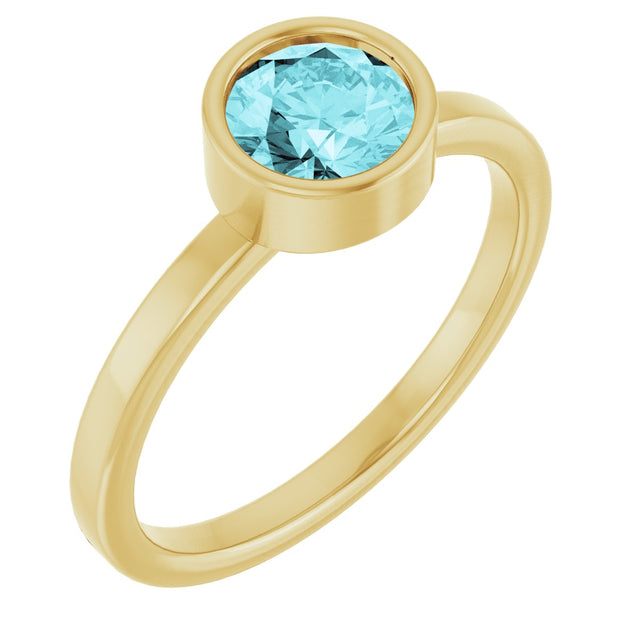14K Gold Round Natural Blue Zircon Bezel-Set Solitaire Ring - Yellow Gold