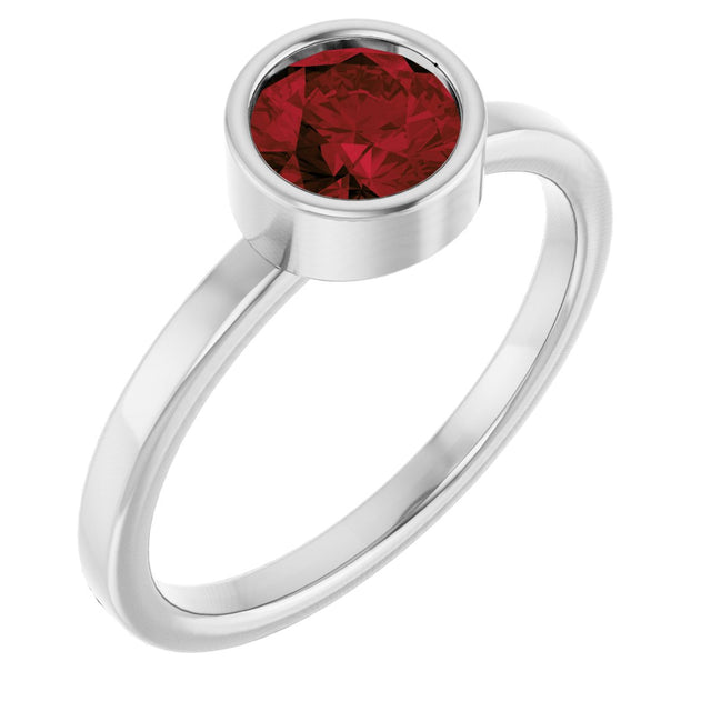 Platinum Round Natural Mozambique Garnet Bezel-Set Solitaire Ring