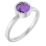 Platinum Round Natural Amethyst Bezel-Set Solitaire Ring