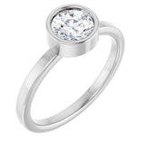 14K Gold Round Natural White Sapphire Bezel-Set Solitaire Ring - White Gold