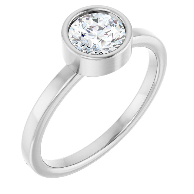 14K Gold Round Natural White Sapphire Bezel-Set Solitaire Ring - White Gold