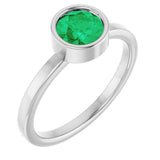 14K Gold Round Natural Emerald Bezel-Set Solitaire Ring - White Gold