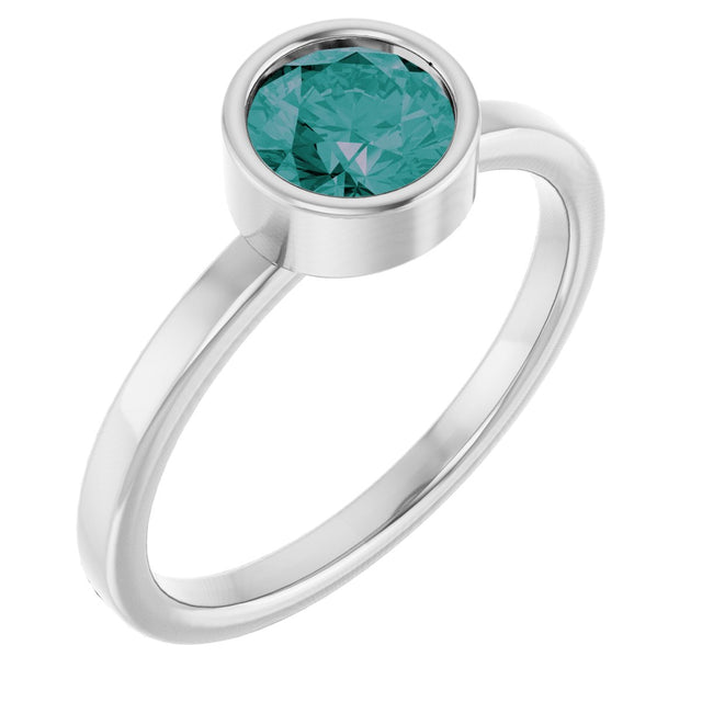 Platinum Round Lab-Grown Alexandrite Bezel-Set Solitaire Ring