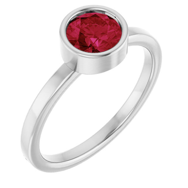 Platinum Round Lab-Grown Ruby Bezel-Set Solitaire Ring