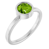 Platinum Round Natural Peridot Bezel-Set Solitaire Ring
