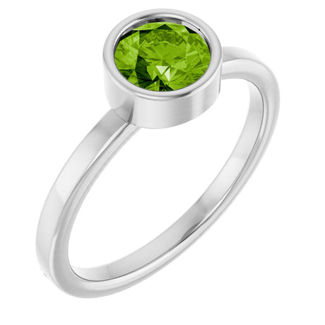 Platinum Round Natural Peridot Bezel-Set Solitaire Ring