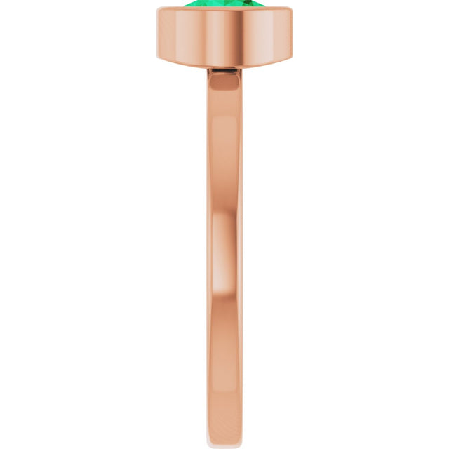 14K Gold Round Natural Emerald Bezel-Set Solitaire Ring - Rose Gold - view 4