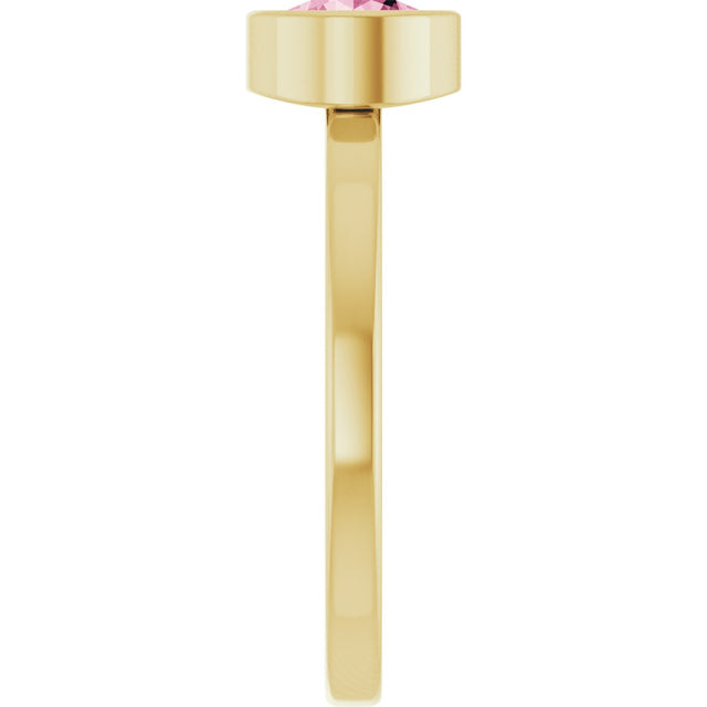14K Gold Round Natural Pink Tourmaline Bezel-Set Solitaire Ring - Yellow Gold - view 4