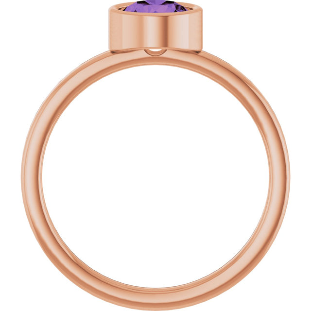 14K Gold Round Natural Amethyst Bezel-Set Solitaire Ring - Rose Gold - view 2