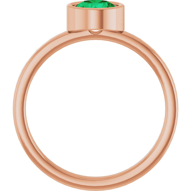 14K Gold Round Lab-Grown Emerald Bezel-Set Solitaire Ring - Rose Gold - view 2
