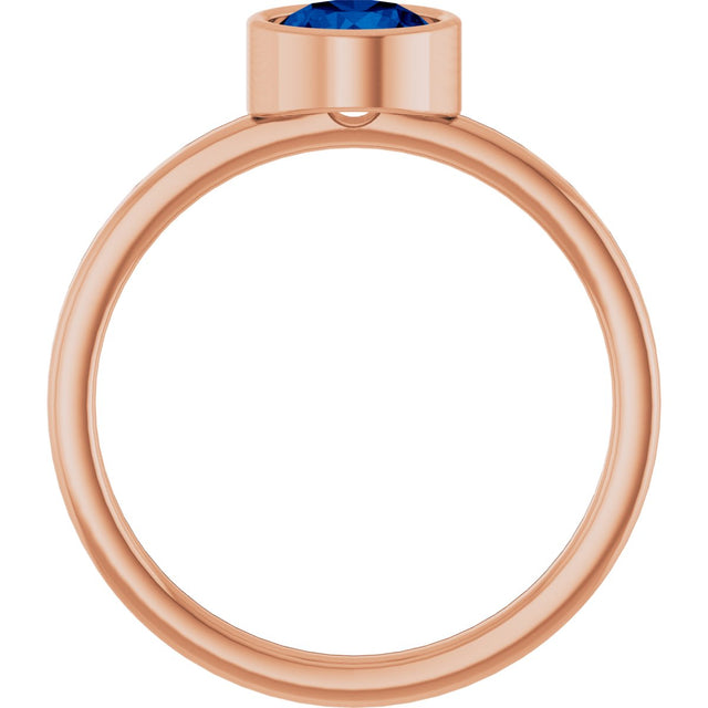 14K Gold Round Lab-Grown Blue Sapphire Bezel-Set Solitaire Ring - Rose Gold - view 2