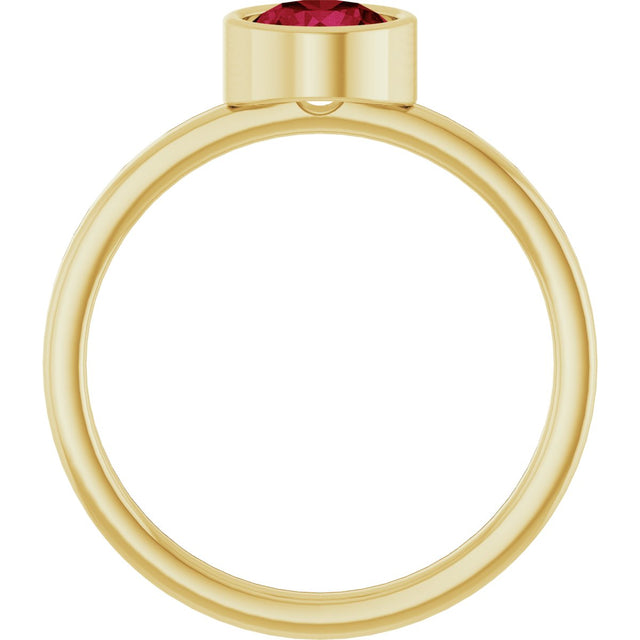 14K Gold Round Lab-Grown Ruby Bezel-Set Solitaire Ring - Yellow Gold - view 2