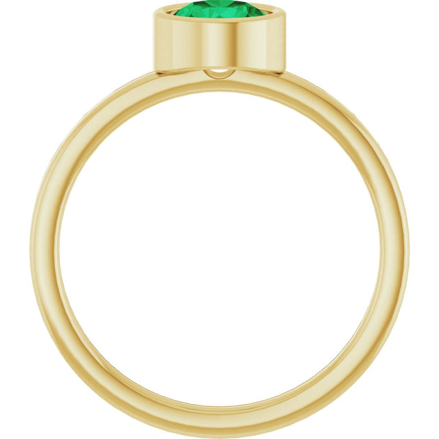14K Gold Round Natural Emerald Bezel-Set Solitaire Ring - Yellow Gold - view 2