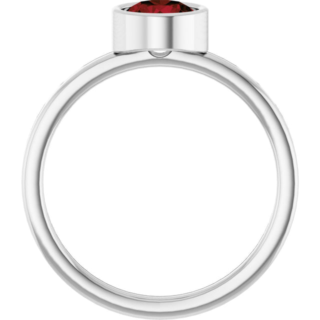 Platinum Round Natural Mozambique Garnet Bezel-Set Solitaire Ring - view 2