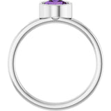 Platinum Round Natural Amethyst Bezel-Set Solitaire Ring - view 2