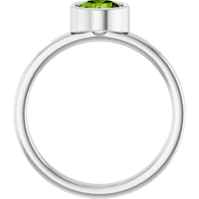 14K Gold Round Natural Peridot Bezel-Set Solitaire Ring - White Gold - view 2