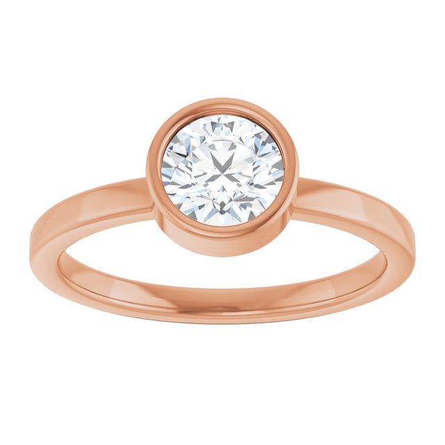 14K Gold Round Natural White Sapphire Bezel-Set Solitaire Ring - Rose Gold - view 3