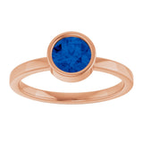 14K Gold Round Lab-Grown Blue Sapphire Bezel-Set Solitaire Ring - Rose Gold - view 3