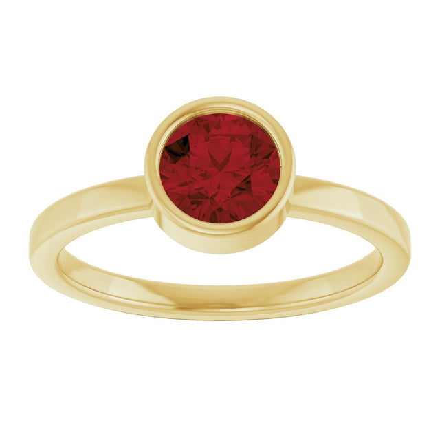 14K Gold Round Natural Mozambique Garnet Bezel-Set Solitaire Ring - Yellow Gold - view 3