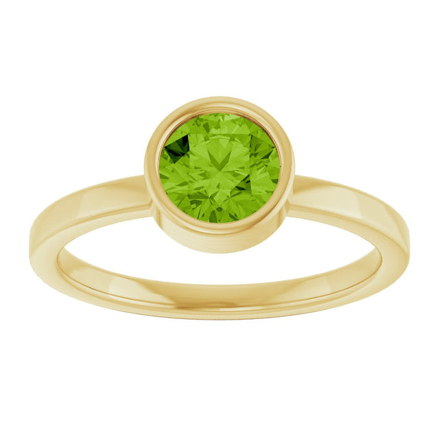 14K Gold Round Natural Peridot Bezel-Set Solitaire Ring - Yellow Gold - view 3