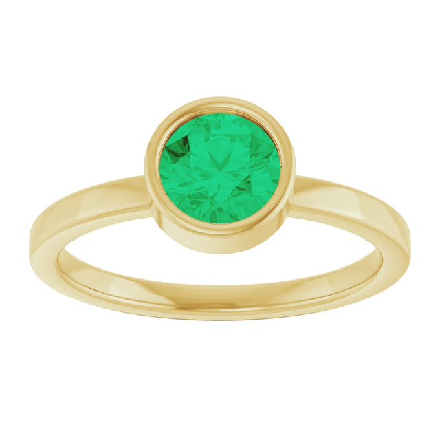 14K Gold Round Natural Emerald Bezel-Set Solitaire Ring - Yellow Gold - view 3