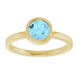 14K Gold Round Natural Aquamarine Bezel-Set Solitaire Ring - Yellow Gold - view 3