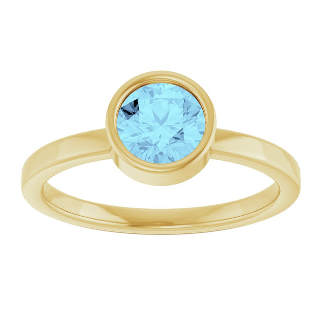 14K Gold Round Natural Aquamarine Bezel-Set Solitaire Ring - Yellow Gold - view 3