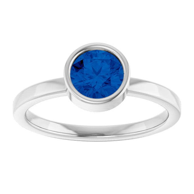 Platinum Round Lab-Grown Blue Sapphire Bezel-Set Solitaire Ring - view 3