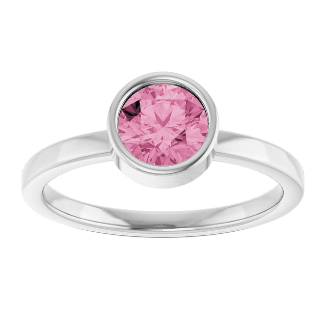Platinum Round Natural Pink Tourmaline Bezel-Set Solitaire Ring - view 3