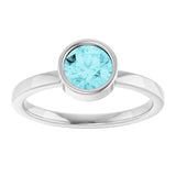 Platinum Round Natural Blue Zircon Bezel-Set Solitaire Ring - view 3