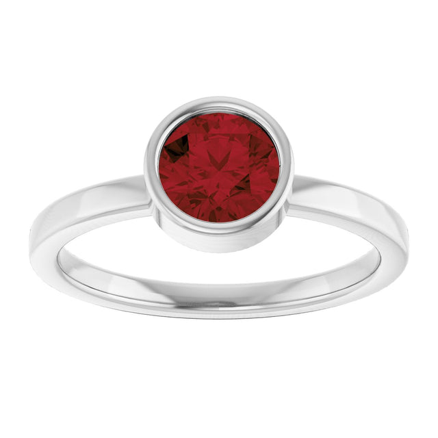 14K Gold Round Natural Mozambique Garnet Bezel-Set Solitaire Ring - White Gold - view 3