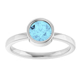 14K Gold Round Natural Aquamarine Bezel-Set Solitaire Ring - White Gold - view 3