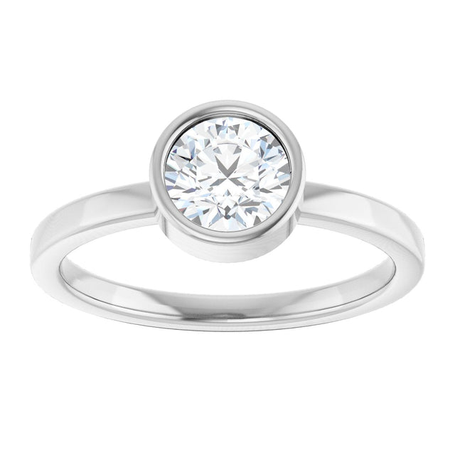 14K Gold Round Natural White Sapphire Bezel-Set Solitaire Ring - White Gold - view 3