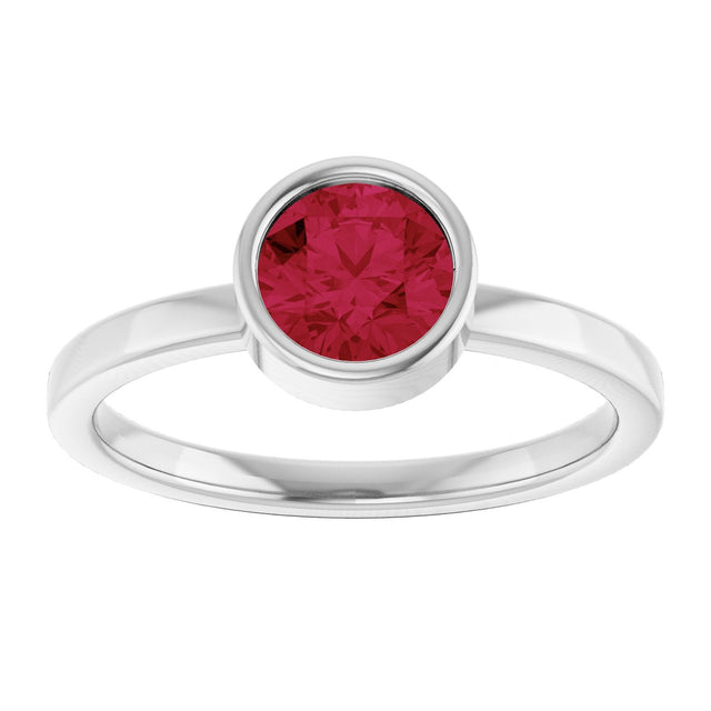 Platinum Round Lab-Grown Ruby Bezel-Set Solitaire Ring - view 3