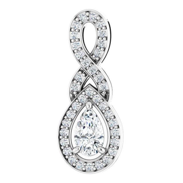 14K Gold Pear Natural Diamond Accented Halo-Style Pendant