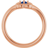 14K Gold Round Natural Blue Sapphire Youth Flower Ring - Rose Gold - view 2