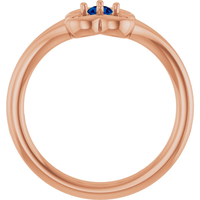 14K Gold Round Natural Blue Sapphire Youth Flower Ring - Rose Gold - view 2