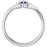 14K Gold Round Natural Amethyst Youth Flower Ring - White Gold - view 2