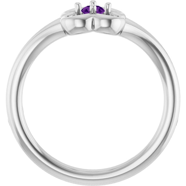 14K Gold Round Natural Amethyst Youth Flower Ring - White Gold - view 2