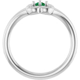 14K Gold Round Natural Emerald Youth Flower Ring - White Gold - view 2