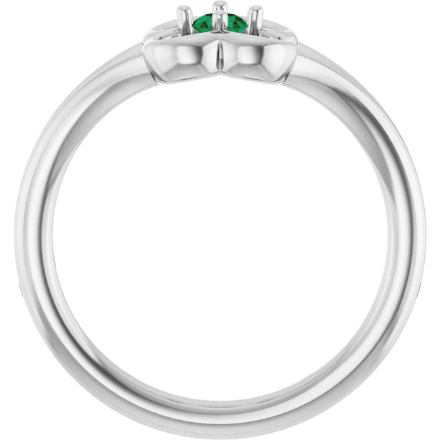 14K Gold Round Natural Emerald Youth Flower Ring - White Gold - view 2