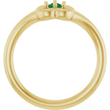 14K Gold Round Natural Emerald Youth Flower Ring - Yellow Gold - view 2